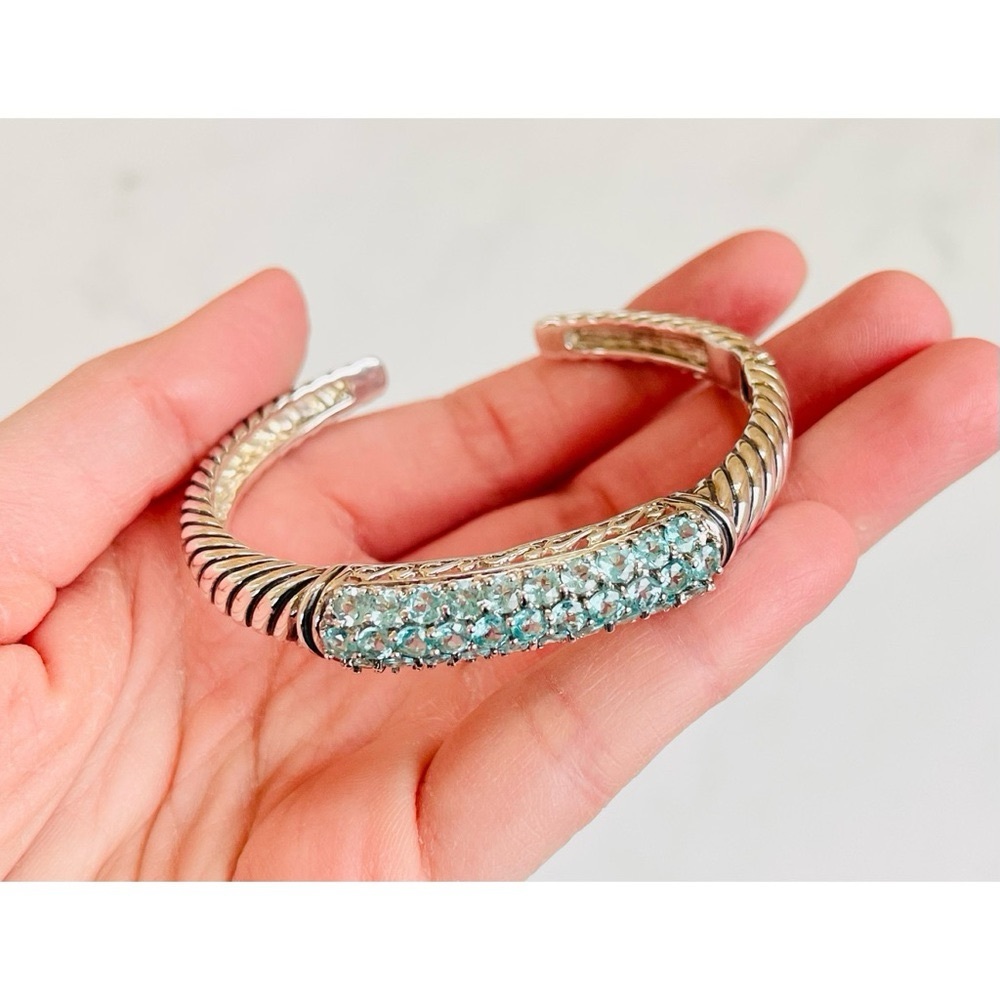 Blue CZ Cubic Zirconia and Silver Cuff Bracelet - Picture 4 of 6